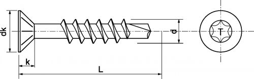 Self drilling countersunk head six lobes chipboard screw - stainless steel a2 inox a2 (Schema)