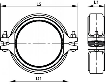 Collier de raccordement pour raccords rainurés - Fonte galvanisée - EPDM ACS - Schéma