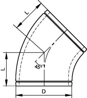 Coude ISO rainuré à 45° - Schéma