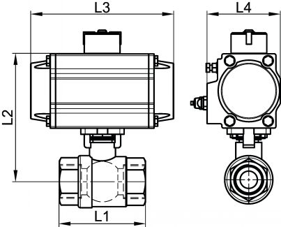 Vanne 2 pièces F/F avec vérin pneumatique alu - Schéma