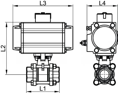 Vanne 3 pièces F/F avec vérin pneumatique alu - Schéma