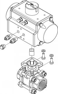 Vanne 3 pièces F/F avec vérin pneumatique alu - Eclaté