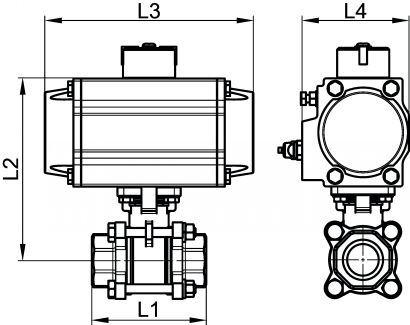 Vanne 3 pièces SW avec vérin pneumatique alu - Schéma