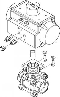 Vanne 3 pièces SW avec vérin pneumatique alu - Eclaté