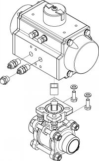 Vanne 3 pièces BW avec vérin pneumatique alu - Eclaté