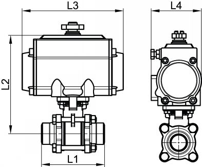 Vanne 3 pièces BW avec vérin pneumatique inox - Schéma