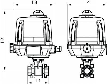 Vanne 3 pièces F/F avec actionneur électrique IP68 - Schéma