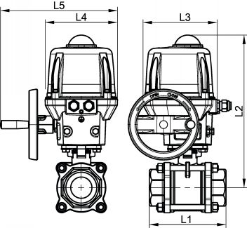 Vanne à boule 3 pièces SW avec actionneur électrique IP68 Failsafe - schéma