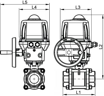 Vanne à boule 3 pièces SW avec actionneur électrique IP68 positionneur - schéma