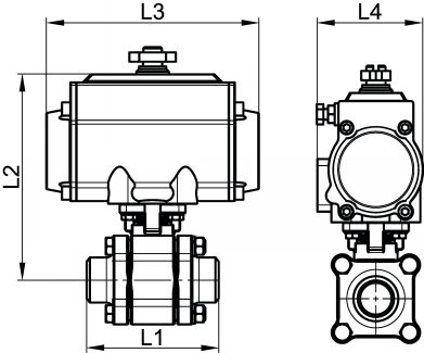 Vanne 3 pièces BW avec vérin pneumatique inox - Schéma