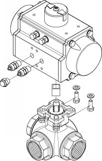 Vanne 3 voies F/F/F avec vérin pneumatique alu - Eclaté