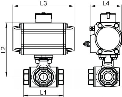 Vanne 3 voies F/F/F avec vérin pneumatique alu - Schéma