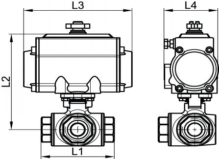 Vanne 3 voies F/F/F avec vérin pneumatique inox - Schéma