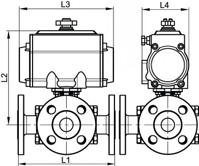 Vanne 3 voies à brides avec vérin pneumatique inox - Schéma