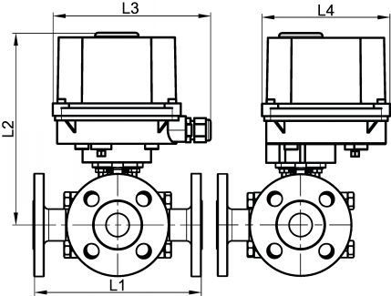 Vanne 3 voies à brides - actionneur électrique - Schéma