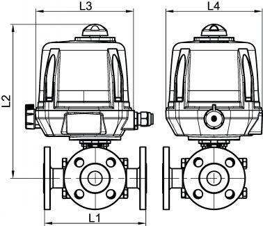 Vanne 3 voies à brides - actionneur électrique - Schéma