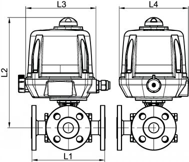 Vanne 3 voies à brides - actionneur électrique - Schéma