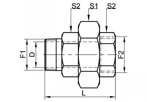 Raccord union lisse lisse DN8 au DN50 - Schéma