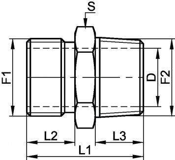 Adaptateur Mâle Gaz cylindrique ISO 228-1 / Mâle Gaz conique ISO7-1 - Schéma