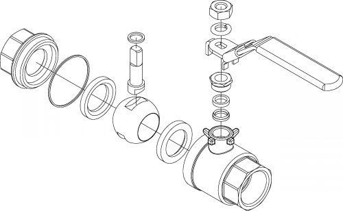 Vanne 2 pièces femelle / femelle à décompression - Vue éclatée