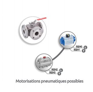 Vanne 3 voies à brides avec platine ISO - motorisations pneumatiques