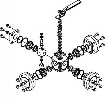 3 ways flanged ball valve with o/c position sensing - full bore - stainless steel 316 passage intégral en l ou en t (Schema #2)