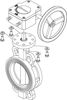 Vanne papillon à oreilles de centrage avec réducteur à volant corps fonte gjs500-7 - papillon inox cf8m - joint nbr (Diagrama #2)