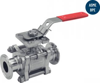 Clamp sanitary 3 pieces ball valve - stainless steel cf3m