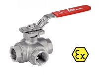 3 WAYS ATEX BALL VALVE WITH ISO MOUNTING PAD - BSP THREADED - L OR T REDUCED BORE - LOCKABLE HANDLE - STAINLESS STEEL 316 1000 LBS / PN63 - PASSAGE RÉDUIT EN L OU EN T - POIGNÉE CADENASSABLE Inox 316 (Model : 58213/58217)