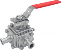 Clamp sanitary 3-way ball valve - stainless steel cf3m